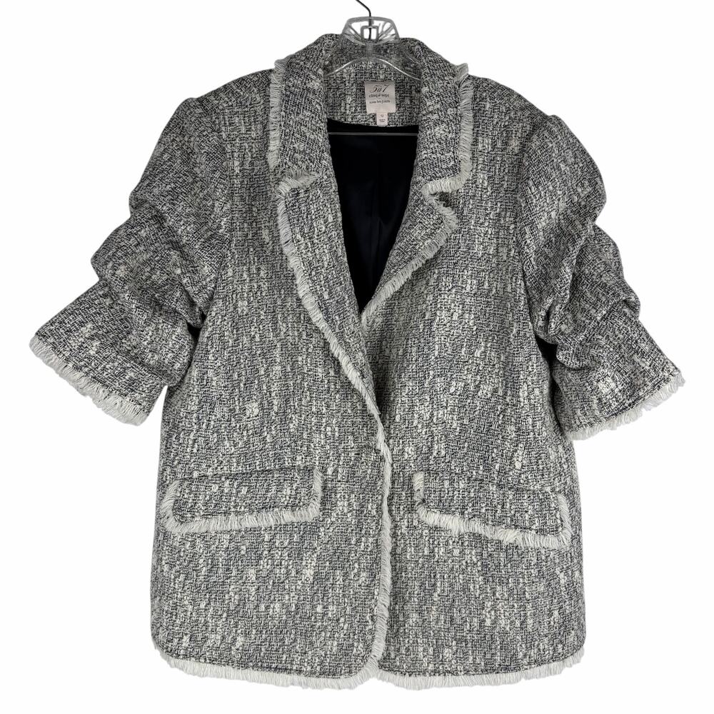 Cinq a Sept Erin Fringed Boucle Tweed Blazer Jacket Black Ivory Size 12 - Picture 4 of 12